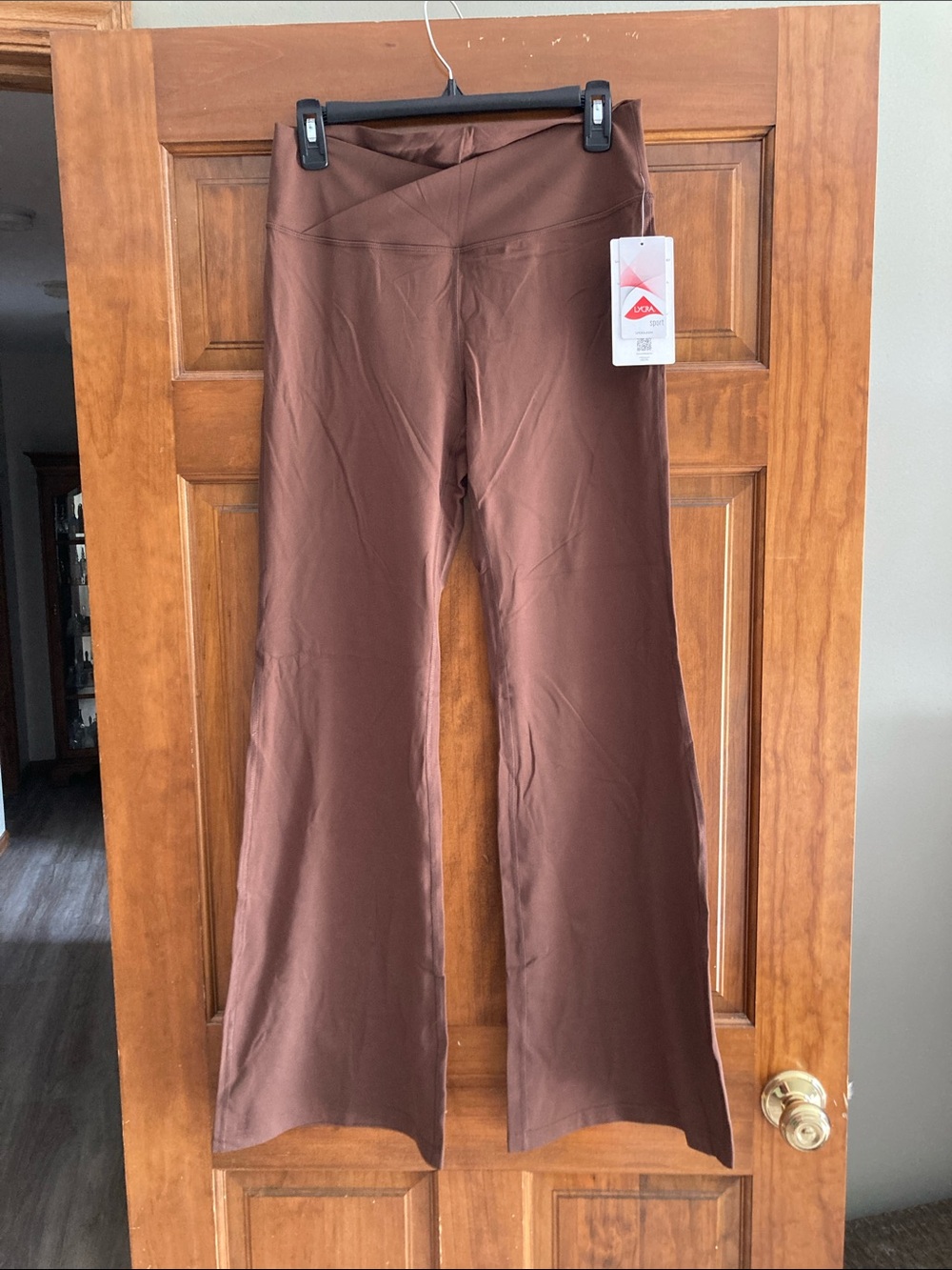 Women’s Brown yoga Cut Yoga Pants with Flare Waistband